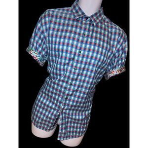 Robert‎ Graham Mojave Mens LG Checks Classic Fit Short Sleeve Shirt Blue Purple